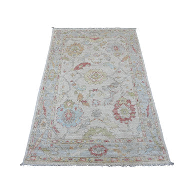 Oushak And Peshawar Wool Hand Knotted Rug Ivory 3.10x5.10 -O020763