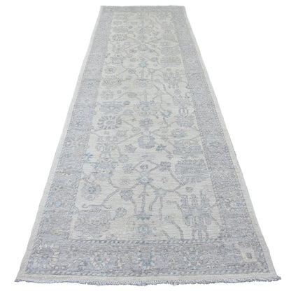 Oushak And Peshawar Wool Hand Knotted Rug Ivory 3.11x12.2 -O020764