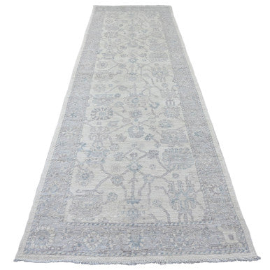Oushak And Peshawar Wool Hand Knotted Rug Ivory 3.11x12.2 -O020764