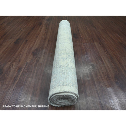 Oushak And Peshawar Wool Hand Knotted Rug Ivory 3.11x12.2 -O020764
