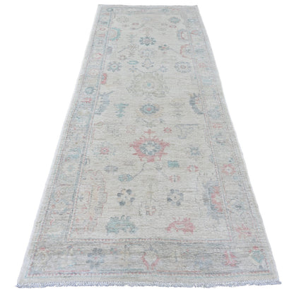 Oushak And Peshawar Wool Hand Knotted Rug Ivory 3.10x10.0 -O020767