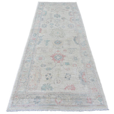 Oushak And Peshawar Wool Hand Knotted Rug Ivory 3.10x10.0 -O020767
