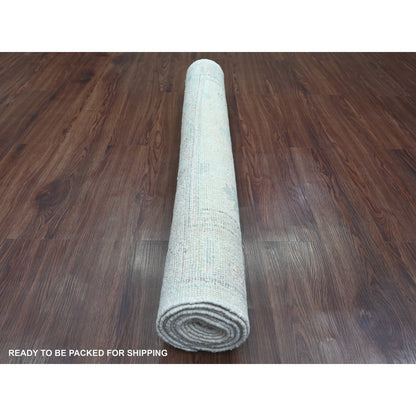 Oushak And Peshawar Wool Hand Knotted Rug Ivory 3.10x10.0 -O020767