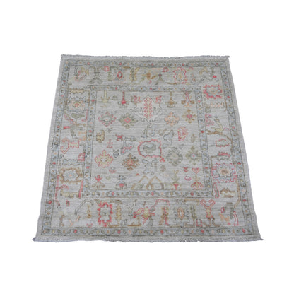 Oushak And Peshawar Wool Hand Knotted Rug Ivory 3.11x4.2 -O020769
