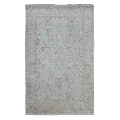 Oushak And Peshawar Wool Hand Knotted Rug Ivory 5.8x9.2 -O020776