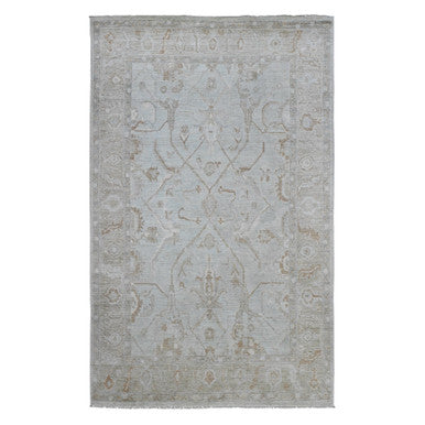 Oushak And Peshawar Wool Hand Knotted Rug Ivory 5.8x9.2 -O020776