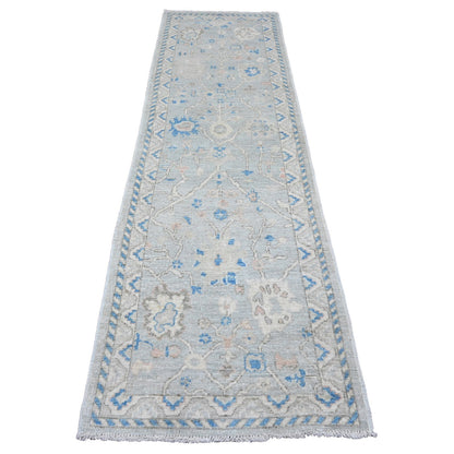 Oushak And Peshawar Wool Hand Knotted Rug Grey 2.9x9.7 -O020786
