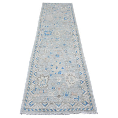 Oushak And Peshawar Wool Hand Knotted Rug Grey 2.9x9.7 -O020786