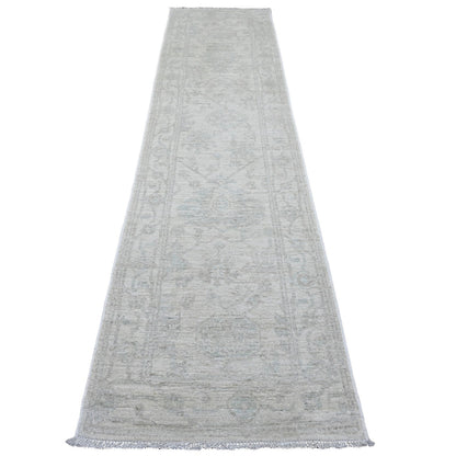 Oushak And Peshawar Wool Hand Knotted Rug Ivory 2.8x11.4 -O020788