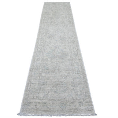 Oushak And Peshawar Wool Hand Knotted Rug Ivory 2.8x11.4 -O020788