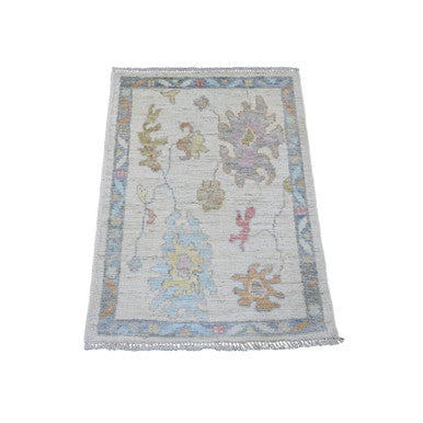 Oushak And Peshawar Wool Hand Knotted Rug Ivory 2.2x3.0 -O020790
