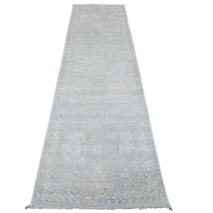 Oushak And Peshawar Wool Hand Knotted Rug Grey 2.8x9.8 -O020791
