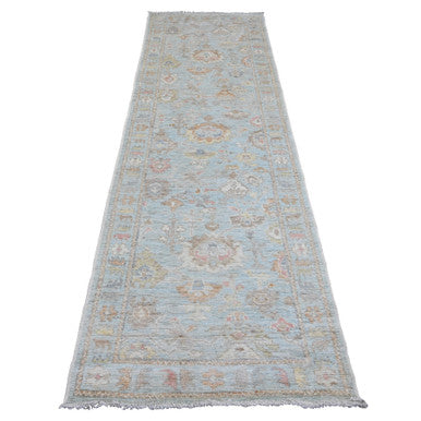 Oushak And Peshawar Wool Hand Knotted Rug Blue 3.0x9.6 -O020792