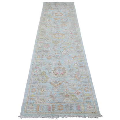 Oushak And Peshawar Wool Hand Knotted Rug Blue 2.10x9.10 -O020810