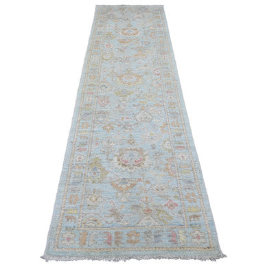 Oushak And Peshawar Wool Hand Knotted Rug Blue 2.10x9.10 -O020810