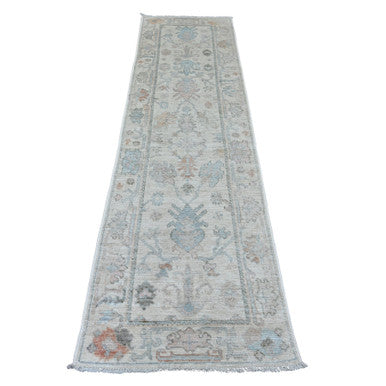 Oushak And Peshawar Wool Hand Knotted Rug Ivory 2.7x9.6 -O020813