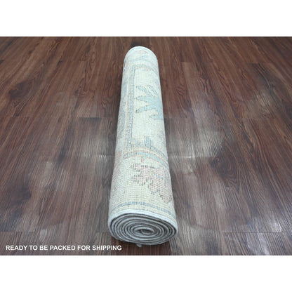Oushak And Peshawar Wool Hand Knotted Rug Ivory 2.7x9.6 -O020813