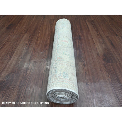 Oushak And Peshawar Wool Hand Knotted Rug Ivory 2.9x11.7 -O020814