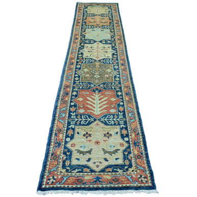 Oushak And Peshawar Wool Hand Knotted Rug Blue 2.7x11.9 -O020815