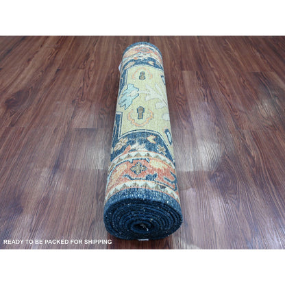 Oushak And Peshawar Wool Hand Knotted Rug Blue 2.7x11.9 -O020815