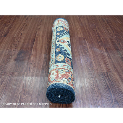 Oushak And Peshawar Wool Hand Knotted Rug Blue 2.7x7.11 -O020819
