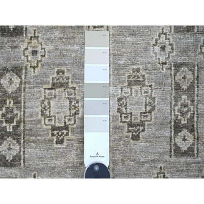 Tribal & Geometric Wool Hand Knotted Rug Grey 3.11x11.9 -O020823