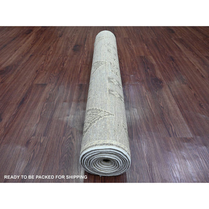 Tribal & Geometric Wool Hand Knotted Rug Grey 3.11x11.9 -O020823