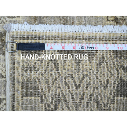 Tribal & Geometric Wool Hand Knotted Rug Grey 3.11x11.9 -O020823