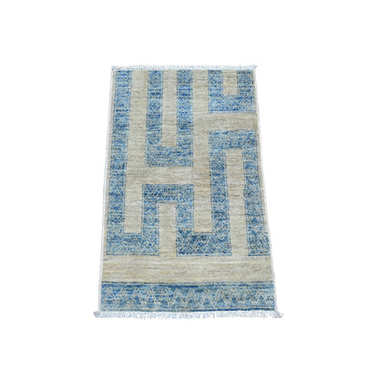 Tribal & Geometric Wool Hand Knotted Rug Blue 2.0x3.1 -O020824