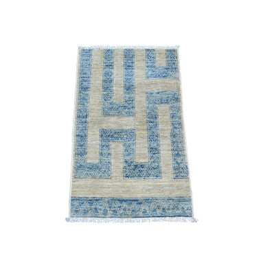Tribal & Geometric Wool Hand Knotted Rug Blue 2.0x3.1 -O020824