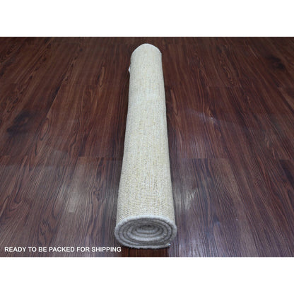 Modern and Contemporary Wool Hand Knotted Rug Ivory 2.10x4.9 -O020826