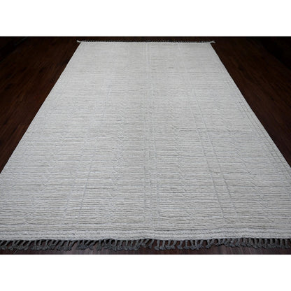 Tribal & Geometric Wool Hand Knotted Rug Ivory 8.10x12.2 -O020831