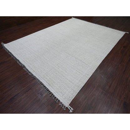 Tribal & Geometric Wool Hand Knotted Rug Ivory 8.10x12.2 -O020831