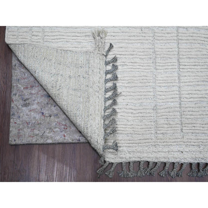 Tribal & Geometric Wool Hand Knotted Rug Ivory 8.10x12.2 -O020831