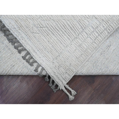 Tribal & Geometric Wool Hand Knotted Rug Ivory 8.10x12.2 -O020831