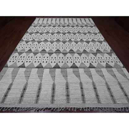Tribal & Geometric Wool Hand Knotted Rug Ivory 9.3x13.2 -O020832
