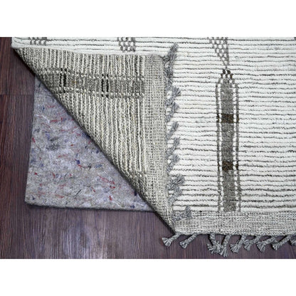 Tribal & Geometric Wool Hand Knotted Rug Ivory 9.3x13.2 -O020832
