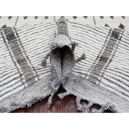Tribal & Geometric Wool Hand Knotted Rug Ivory 9.3x13.2 -O020832