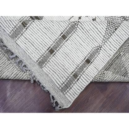 Tribal & Geometric Wool Hand Knotted Rug Ivory 9.3x13.2 -O020832