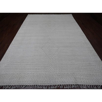 Tribal & Geometric Wool Hand Knotted Rug Ivory 8.10x12.8 -O020833