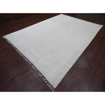 Tribal & Geometric Wool Hand Knotted Rug Ivory 8.10x12.8 -O020833