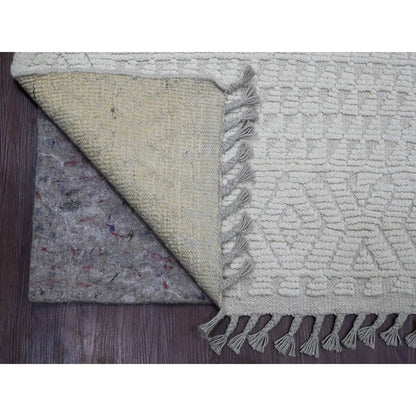Tribal & Geometric Wool Hand Knotted Rug Ivory 8.10x12.8 -O020833