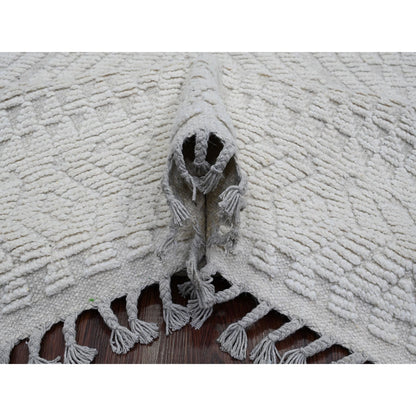 Tribal & Geometric Wool Hand Knotted Rug Ivory 8.10x12.8 -O020833
