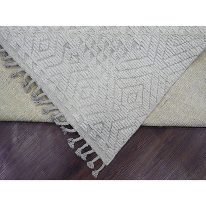 Tribal & Geometric Wool Hand Knotted Rug Ivory 8.10x12.8 -O020833