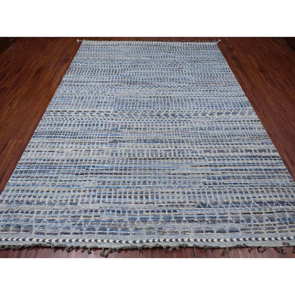 Tribal & Geometric Wool Hand Knotted Rug Blue 8.1x10.8 -O020834