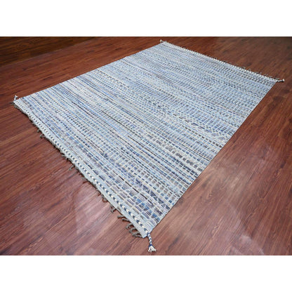 Tribal & Geometric Wool Hand Knotted Rug Blue 8.1x10.8 -O020834