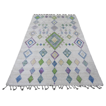 Tribal & Geometric Wool Hand Knotted Rug Ivory 5.0x8.0 -O020836