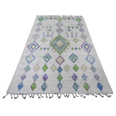 Tribal & Geometric Wool Hand Knotted Rug Ivory 5.0x8.0 -O020836