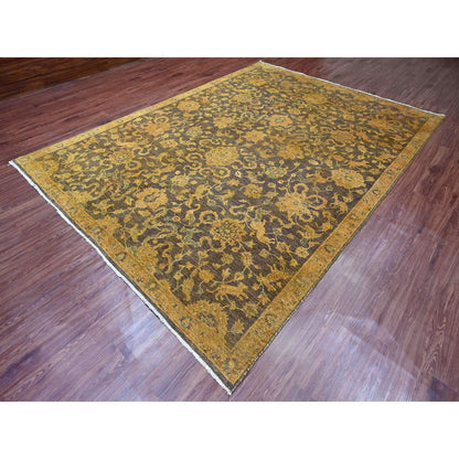 Overdyed & Vintage Wool Hand Knotted Rug Brown 8.6x11.10 -O020837