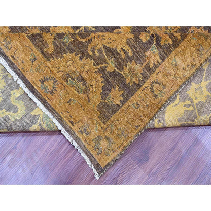 Overdyed & Vintage Wool Hand Knotted Rug Brown 8.6x11.10 -O020837